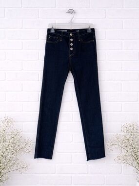 Ag The Isabelle Button Up High Rise Straight Crop Raw Hem Jeans Size 25